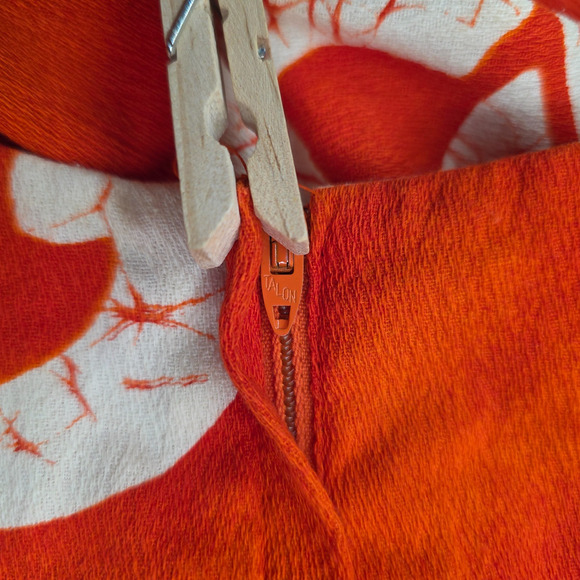 VTG Pacific Isle Outfit 2 Piece Tunic Shirt Shorts 70s Barkcloth Orange Floral - Picture 6 of 15